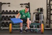 6 February 2018; Robbie Henshaw during an Ireland rugby gym session at Carton House in Maynooth, Co Kildare. Photo by Brendan Moran/Sportsfile