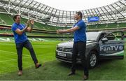 7 February 2018; Volkswagen, official sponsor of Irish Rugby and Rugby Players Ireland, launched their ‘Road To Rugby’ campaign at the Aviva Stadium today. A new Volkswagen Fan TV mobile unit will be at all the home games at the Aviva Stadium giving Irish fans the chance to showcase their support. Check out Volkswagen.ie/rugby for all the exclusive Fan TV videos. In attendance at the launch are former Ireland internationals Mike McCarthy, left, and Malcom O'Kelly, at the Aviva Stadium in Dublin. Photo by Sam Barnes/Sportsfile