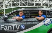7 February 2018; Volkswagen, official sponsor of Irish Rugby and Rugby Players Ireland, launched their ‘Road To Rugby’ campaign at the Aviva Stadium today. A new Volkswagen Fan TV mobile unit will be at all the home games at the Aviva Stadium giving Irish fans the chance to showcase their support. Check out Volkswagen.ie/rugby for all the exclusive Fan TV videos. In attendance at the launch are former Ireland Internationals Malcolm O’Kelly, left, and Mike McCarthy at the Aviva Stadium in Dublin. Photo by Sam Barnes/Sportsfile