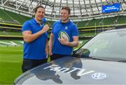7 February 2018; Volkswagen, official sponsor of Irish Rugby and Rugby Players Ireland, launched their ‘Road To Rugby’ campaign at the Aviva Stadium today. A new Volkswagen Fan TV mobile unit will be at all the home games at the Aviva Stadium giving Irish fans the chance to showcase their support. Check out Volkswagen.ie/rugby for all the exclusive Fan TV videos. In attendance at the launch are former Ireland Internationals Mike McCarthy, left, and Malcom O'Kelly at the Aviva Stadium in Dublin. Photo by Sam Barnes/Sportsfile