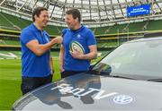 7 February 2018; Volkswagen, official sponsor of Irish Rugby and Rugby Players Ireland, launched their ‘Road To Rugby’ campaign at the Aviva Stadium today. A new Volkswagen Fan TV mobile unit will be at all the home games at the Aviva Stadium giving Irish fans the chance to showcase their support. Check out Volkswagen.ie/rugby for all the exclusive Fan TV videos. In attendance at the launch are former Ireland Internationals Mike McCarthy, left, and Malcom O'Kelly at the Aviva Stadium in Dublin. Photo by Sam Barnes/Sportsfile