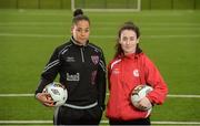 7 February 2018; IT Carlow has been successfully running two sports courses, in conjunction with the Football Association of Ireland, with students qualifying with BA in Sports Management and Coaching or BA in Sports Coaching and Business Management. Graduates from the course are now working in various roles within the sports industry around the world, including prominent positions at clubs like Manchester United, Manchester City, Reading and Leeds United as well as the SSE Airtricity League and Continental Tyres Women's National League. Pictured at the IT Carlow Sports Courses launch are Rianna Jarrett, Wexford Youths Women FC and Ireland WNT, left, and Roma McLaughlin, Shelbourne Ladies and Ireland WNT, at FAI Headquarters in Abbotstown, Dublin. Photo by Piaras Ó Mídheach/Sportsfile