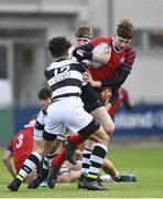 7 February 2018; Matthew Tonge of CUS in action against Joshua Maher of Belvedere College during the Bank of Ireland Leinster Schools Junior Cup Round 1 match between CUS and Belvedere College at Donnybrook Stadium in Dublin.  Photo by Eóin Noonan/Sportsfile