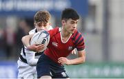7 February 2018; Jay Walsh of CUS in action against Dylan O'Grady of Belvedere College during the Bank of Ireland Leinster Schools Junior Cup Round 1 match between CUS and Belvedere College at Donnybrook Stadium in Dublin.  Photo by Eóin Noonan/Sportsfile