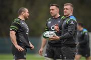 8 February 2018; Jack McGrath, left, Jack Conan and Dan Leavy, right, during Ireland Rugby squad training at Carton House in Kildare. Photo by Brendan Moran/Sportsfile