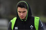 8 February 2018; Joey Carbery arrives for Ireland Rugby squad training at Carton House in Kildare. Photo by Brendan Moran/Sportsfile