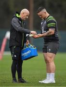 8 February 2018; Andrew Porter, right, with team masseur Dave Revins during Ireland Rugby squad training at Carton House in Kildare. Photo by Brendan Moran/Sportsfile