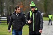 8 February 2018; Munster head coach Jonann van Graan, left, arrives with forwards coach Simon Easterby for Ireland Rugby squad training at Carton House in Kildare. Photo by Brendan Moran/Sportsfile