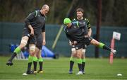 8 February 2018; Devin Toner, left, and captain Rory Best during Ireland Rugby squad training at Carton House in Kildare. Photo by Brendan Moran/Sportsfile