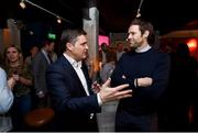 8 February 2018: Adrian Cyril, left, and former Ireland soccer player Kevin Kilbane in attendance at the Off The Ball Launch at the Drury Buildings in Dublin. Photo by David Fitzgerald/Sportsfile