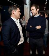 8 February 2018: Adrian Cyril, left, and former Ireland soccer player Kevin Kilbane in attendance at the Off The Ball Launch at the Drury Buildings in Dublin. Photo by David Fitzgerald/Sportsfile