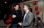 8 February 2018: Former Ireland soccer player Keith Andrews and Ger Gilroy in attendance at the Off The Ball Launch at the Drury Buildings in Dublin. Photo by David Fitzgerald/Sportsfile
