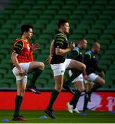 9 February 2018; Joey Carbery, left, and Jacob Stockdale during the Ireland Rugby Captain's Run at the Aviva Stadium in Dublin. Photo by David Fitzgerald/Sportsfile