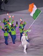 9 February 2018; Flagbearer Seamus O'Connor of Ireland leads his team during the parade of nations at the opening ceremony of the Winter Olympics at the PyeongChang Olympic Stadium in Pyeongchang-gun, South Korea. Photo by Ramsey Cardy/Sportsfile Photo by Ramsey Cardy/Sportsfile