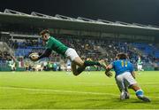 9 February 2018; James McCarthy of Ireland catches a high ball ahead of Tommaso Coppo of Italy to score his side's fourth try during the U20 Six Nations Rugby Championship match between Ireland and Italy at Donnybrook Stadium, in Dublin. Photo by Piaras Ó Mídheach/Sportsfile