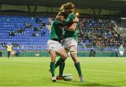 9 February 2018; James McCarthy of Ireland celebrates scoring his side's fourth try with team-mate Sean Masterson, right, during the U20 Six Nations Rugby Championship match between Ireland and Italy at Donnybrook Stadium, in Dublin. Photo by Piaras Ó Mídheach/Sportsfile
