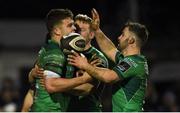 9 February 2018; Tom Farrell of Connacht is congratulated by his team-mates after scoring a try against the Ospreys during the Guinness PRO14 Round 14 match between Connacht and Ospreys at Sportsground, in Galway. Photo by Matt Browne/Sportsfile
