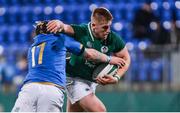 9 February 2018; Jordan Duggan of Ireland is tackled by Leonardo Mariottini of Italy during the U20 Six Nations Rugby Championship match between Ireland and Italy at Donnybrook Stadium, in Dublin. Photo by Piaras Ó Mídheach/Sportsfile