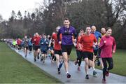 10 February 2018; Vhi hosted a special event at Marlay Park to celebrate their partnership with parkrun Ireland. Vhi ambassador and Olympian David Gillick was on hand to lead the warm up for parkrun participants before completing the 5km free event. Parkrunners enjoyed refreshments post event at the Vhi Relaxation Area where a physiotherapist took participants through a post event stretching routine. Parkrun in partnership with Vhi support local communities in organising free, weekly, timed 5k runs every Saturday at 9.30am. To register for a parkrun near you visit www.parkrun.ie. Pictured is Vhi ambassador and Olympian David Gillick, with parkrun participants, at Marlay Park, Dublin. Photo by Seb Daly/Sportsfile