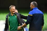 10 February 2018; Ireland Head Coach Joe Schmidt, left, and Italy Head Coach Conor O'Shea prior to the Six Nations Rugby Championship match between Ireland and Italy at the Aviva Stadium in Dublin.Photo by Brendan Moran/Sportsfile