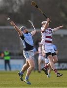 10 February 2018; Niall Buckley of Na Piarsaigh in action against Conor McAllister of Slaughtneil during the AIB GAA Hurling All-Ireland Senior Club Championship Semi-Final match between Na Piarsaigh and Slaughtneil at Parnell Park in Dublin. Photo by Eóin Noonan/Sportsfile