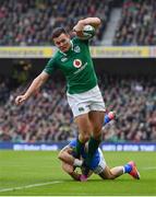 10 February 2018; Jacob Stockdale of Ireland is tackled by Matteo Minozzi of Italy during the Six Nations Rugby Championship match between Ireland and Italy at the Aviva Stadium in Dublin.Photo by Brendan Moran/Sportsfile