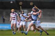 10 February 2018; Na Piarsaigh's Niall Buckley is blocked by Conor McAllister of Slaughtneilh during the AIB GAA Hurling All-Ireland Senior Club Championship Semi-Final match between Na Piarsaigh and Slaughtneil at Parnell Park in Dublin. Photo by Eóin Noonan/Sportsfile