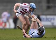 10 February 2018; Conor Boylan of Na Piarsaigh during a coming together with Shane McGuigan of Slaughtneil during the AIB GAA Hurling All-Ireland Senior Club Championship Semi-Final match between Na Piarsaigh and Slaughtneil at Parnell Park in Dublin. Photo by Eóin Noonan/Sportsfile