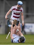 10 February 2018; Conor Boylan of Na Piarsaigh during a coming together with Shane McGuigan of Slaughtneil during the AIB GAA Hurling All-Ireland Senior Club Championship Semi-Final match between Na Piarsaigh and Slaughtneil at Parnell Park in Dublin. Photo by Eóin Noonan/Sportsfile