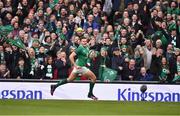 10 February 2018; Jacob Stockdale of Ireland runs in Ireland's eight try during the Six Nations Rugby Championship match between Ireland and Italy at the Aviva Stadium in Dublin. Photo by Brendan Moran/Sportsfile