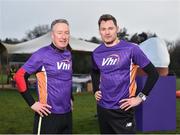 10 February 2018; Vhi hosted a special event at Marlay Park in Dublin to celebrate their partnership with parkrun Ireland. Vhi ambassador and Olympian David Gillick was on hand to lead the warm up for parkrun participants before completing the 5km free event. Parkrunners enjoyed refreshments post event at the Vhi Relaxation Area where a physiotherapist took participants through a post event stretching routine. parkrun in partnership with Vhi support local communities in organising free, weekly, timed 5k runs every Saturday at 9.30am. To register for a parkrun near you visit www.parkrun.ie. Pictured is Declan Moran, left, Director of Marketing and Business Development at Vhi, and Vhi ambassador and Olympian David Gillick, Photo by Seb Daly/Sportsfile