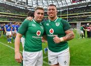 10 February 2018; Jordan Larmour, left, and Andrew Porter of Ireland celebrate after the Six Nations Rugby Championship match between Ireland and Italy at the Aviva Stadium in Dublin.Photo by Brendan Moran/Sportsfile