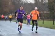 10 February 2018; parkrun participant Niall Mathews from Rathfarnham, Dublin, pictured with Vhi ambassador and Olympian David Gillick, at the Marlay Park parkrun where Vhi hosted a special event to celebrate their partnership with parkrun Ireland. Vhi ambassador and Olympian David Gillick was on hand to lead the warm up for parkrun participants before completing the 5km free event. Parkrunners enjoyed refreshments post event at the Vhi Relaxation Area where a physiotherapist took participants through a post event stretching routine. parkrun in partnership with Vhi support local communities in organising free, weekly, timed 5k runs every Saturday at 9.30am. To register for a parkrun near you visit www.parkrun.ie. Photo by Seb Daly/Sportsfile