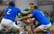10 February 2018; Dan Leavy of Ireland is tackled by Luca Bigi, left, and Andrea Lovotti of Italy during the Six Nations Rugby Championship match between Ireland and Italy at the Aviva Stadium in Dublin. Photo by Brendan Moran/Sportsfile