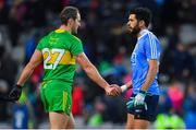 10 February 2018: Michael Murphy of Donegal, left, shakes hands with Cian O'Sullivan of Dublin after the Allianz Football League Division 1 Round 3 match between Dublin and Donegal at Croke Park in Dublin. Photo by Brendan Moran/Sportsfile