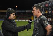 10 February 2018; Man of the Match Robin Copeland is interviewed by Marcus Horan of TG4 after the Guinness PRO14 Round 14 match between Munster and Zebre at Thomond Park in Limerick. Photo by Diarmuid Greene/Sportsfile