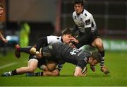 10 February 2018; Darren Sweetnam of Munster is tackled by Rory Parata, left, and Riccardo Raffaele of Zebre during the Guinness PRO14 Round 14 match between Munster and Zebre at Thomond Park in Limerick. Photo by Diarmuid Greene/Sportsfile