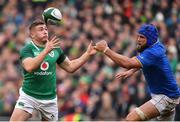 10 February 2018; Jordan Larmour of Ireland is tackled by Dean Budd of Italy during the Six Nations Rugby Championship match between Ireland and Italy at the Aviva Stadium in Dublin. Photo by Brendan Moran/Sportsfile