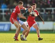 11 February 2018; Tommy Moolick of Kildare in action against Padraig McNulty, left, and Ciarán McLaughlin of Tyrone during the Allianz Football League Division 1 Round 3 match between Kildare and Tyrone at St Conleth's Park in Newbridge, Kildare. Photo by Piaras Ó Mídheach/Sportsfile