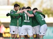11 February 2018; Kieran Sadlier of Cork City celebrates with teammates after scoring his side's third goal during the President's Cup match between Dundalk and Cork City at Oriel Park in Dundalk, Co Louth. Photo by Seb Daly/Sportsfile