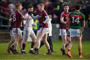 11 February 2018; Galway players Adrian Varley, goalkeeper Ruairi Lavelle, and Sean Andy O'Ceallaigh celebrate after the Allianz Football League Division 1 Round 3 match between Galway and Mayo at Pearse Stadium in Galway. Photo by Diarmuid Greene/Sportsfile