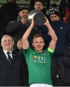 11 February 2018; Cork City captain Conor McCormack lifts the trophy following his side's victory during the President's Cup match between Dundalk and Cork City at Oriel Park in Dundalk, Co Louth. Photo by Seb Daly/Sportsfile