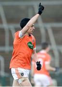 11 February 2018; Rory Grugan of Armagh celebrates after scoring his side's winning point in injury time during the Allianz Football League Division 3 Round 3 match between Armagh and Longford at the Athletic Grounds in Armagh. Photo by Oliver McVeigh/Sportsfile