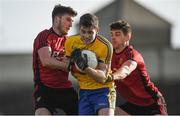 11 February 2018; Finbar Cregg of Roscommon in action against Niall McParland, left, and Conor Poland of Down during the Allianz Football League Division 2 Round 3 match between Roscommon and Down at Dr. Hyde Park in Roscommon. Photo by Daire Brennan/Sportsfile