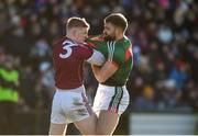 11 February 2018; Sean Andy O'Ceallaigh of Galway and Aidan O'Shea of Mayo tussle off the ball during the Allianz Football League Division 1 Round 3 match between Galway and Mayo at Pearse Stadium in Galway. Photo by Diarmuid Greene/Sportsfile