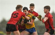 11 February 2018; Ciarán Lennon of Roscommon in action against Down players, left to right, Aaron Morgan, Niall Donnelly, Conor Poland, and Anthony Doherty during the Allianz Football League Division 2 Round 3 match between Roscommon and Down at Dr. Hyde Park in Roscommon. Photo by Daire Brennan/Sportsfile