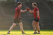 11 February 2018; Niall McParland, left, and Colm Flanagan of Down celebrate after the Allianz Football League Division 2 Round 3 match between Roscommon and Down at Dr. Hyde Park in Roscommon. Photo by Daire Brennan/Sportsfile