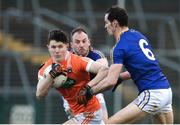 11 February 2018; Joe McElroy of Armagh in action against Barry Gilleran, centre, and Peter Foy of Longford during the Allianz Football League Division 3 Round 3 match between Armagh and Longford at the Athletic Grounds in Armagh. Photo by Oliver McVeigh/Sportsfile