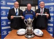 11 February 2018; Niall Rynne, left, President of the Leinster Branch, Dermot O'Mahony, Leinster Rugby Fixtures Administrator and Denis Heneghan, President of North Kildare during the Bank of Ireland Provincial Towns Cup Round 3 Draw at North Kildare RFC in Kilcock, Co Kildare. Photo by Matt Browne/Sportsfile