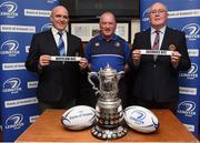 11 February 2018; Niall Rynne, left, President of the Leinster Branch, Dermot O'Mahony, Leinster Rugby Fixtures Administrator and Denis Heneghan, President of North Kildare during the Bank of Ireland Provincial Towns Cup Round 3 Draw at North Kildare RFC in Kilcock, Co Kildare. Photo by Matt Browne/Sportsfile